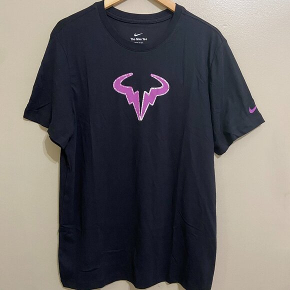 Nike Dri-FIT Rafa Nadal Tennis T-Shirt Black Purple Men’s DZ2639-010 NEW - Picture 1 of 8